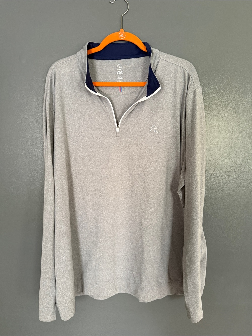 Rhoback Men's Light Gray Quarter-Zip Pullover with Navy Trim